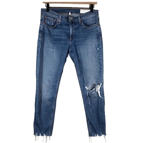 rag & bone Denim - Rag & Bone Dre Low-Rise Slim Boyfriend Jeans Distressed Dobbie Wash 27